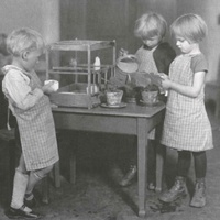 Children looking after their pet birds and pot plants. Children's House, Berlin-Lankwitz, 1919-22 - T. Müller, R. Schneider, <em>Lehrmaterialien 1913-1935. Möbel und Architektur. Techning Meterials 1913-1935. Furniture and Architecture</em>, München, Prestel Verlag, 2002, p.85$$$434