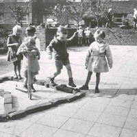 Scenes from the Children's House in Altona, around 1928 [Gymnastics and playing outdoors] - T. Müller, R. Schneider, <em>Lehrmaterialien 1913-1935. Möbel und Architektur. Techning Meterials 1913-1935. Furniture and Architecture</em>, München, Prestel Verlag, 2002, p.87$$$443