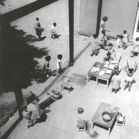 Casa dei bambini, Vienna Children's House on Rudolfsplatz in Vienna, 1930. Architect: Franz Schuster. Life on the terrace, sheltered from the wind; in summer it is also used as an activity room - T. Müller, R. Schneider<em>, Lehrmaterialien 1913-1935. Möbel und Architektur. Techning Meterials 1913-1935. Furniture and Architecture</em>, München, Prestel Verlag, 2002, p.58$$$387
