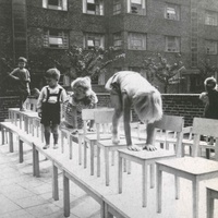 Scenes from the Children's House in Altona, around 1928 [Gymnastics and playing outdoors] - T. Müller, R. Schneider, <em>Lehrmaterialien 1913-1935. Möbel und Architektur. Techning Meterials 1913-1935. Furniture and Architecture</em>, München, Prestel Verlag, 2002, p.87$$$441