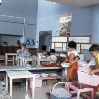 [Practical life activity corner: care of the environment, Casa dei Bambini on Viale Spartaco (Tuscolano district), 1980s, Rome] – ONM Archive.$$$508